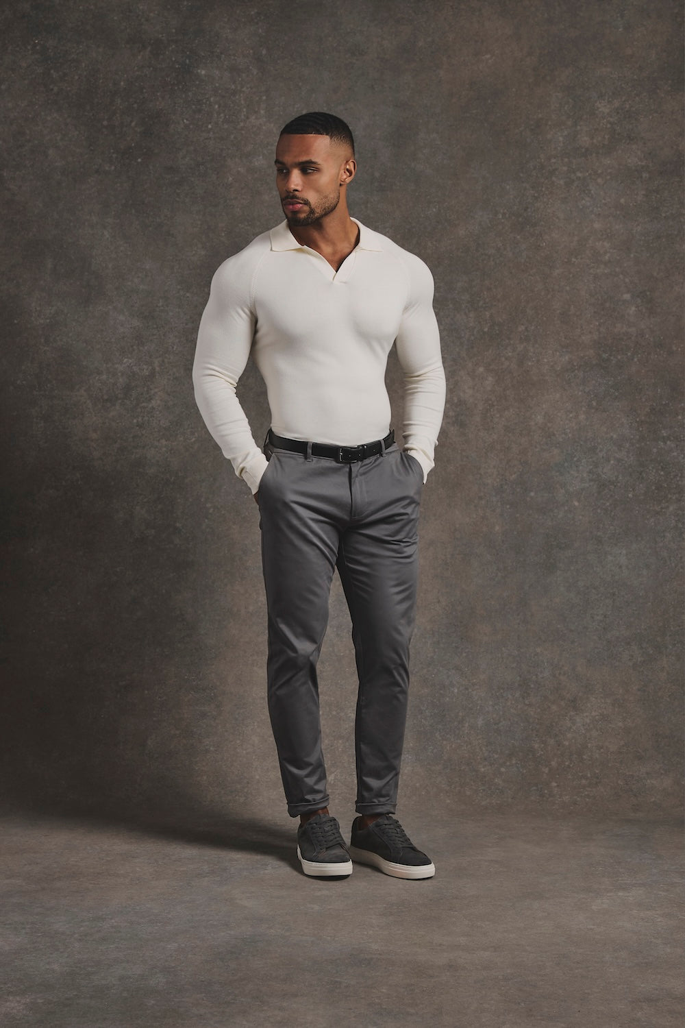 Open Collar Knitted Polo Shirt in Winter White - TAILORED ATHLETE - USA