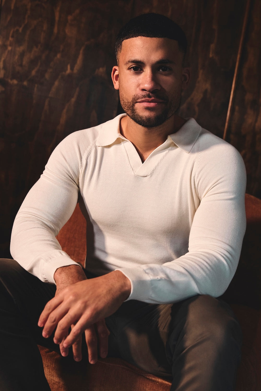 Open Collar Knitted Polo Shirt in Winter White - TAILORED ATHLETE - USA