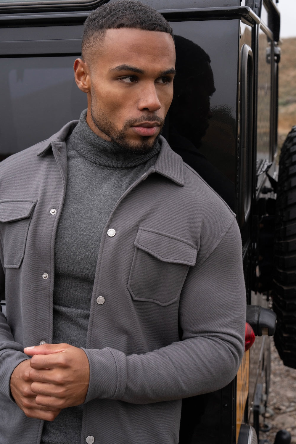 Twill Jersey Shacket in Steel Grey - TAILORED ATHLETE - USA