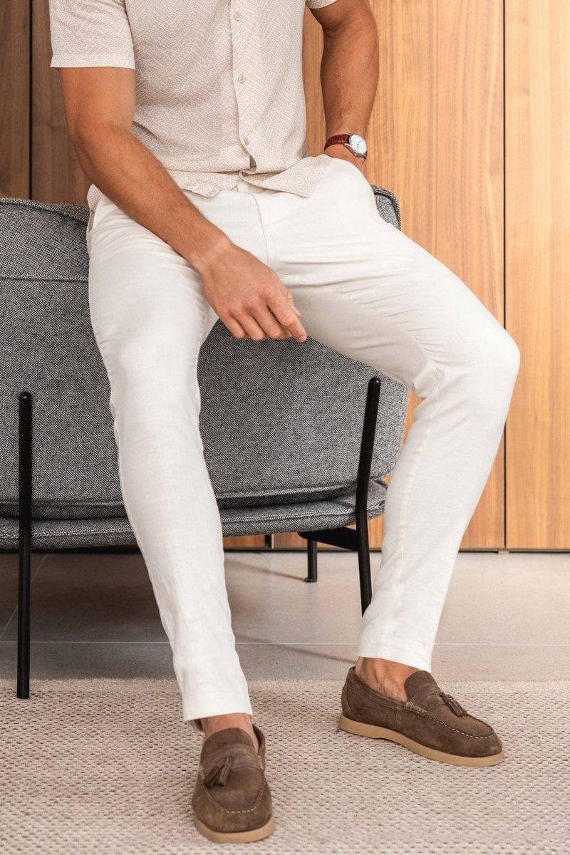 Stretch Linen Blend Cropped Pleated Pants in Chalk - TAILORED ATHLETE - USA