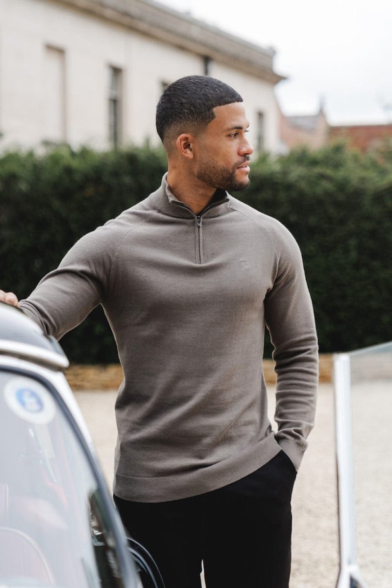 Half Zip Neck in Mole - TAILORED ATHLETE - USA