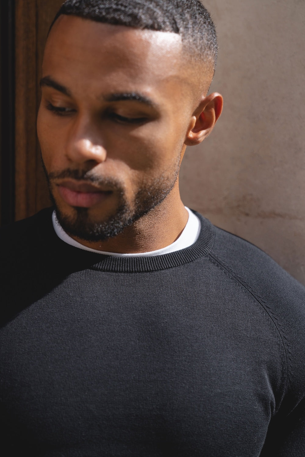 Pure Cotton Knitted Crew Neck Sweater in Black - TAILORED ATHLETE - USA