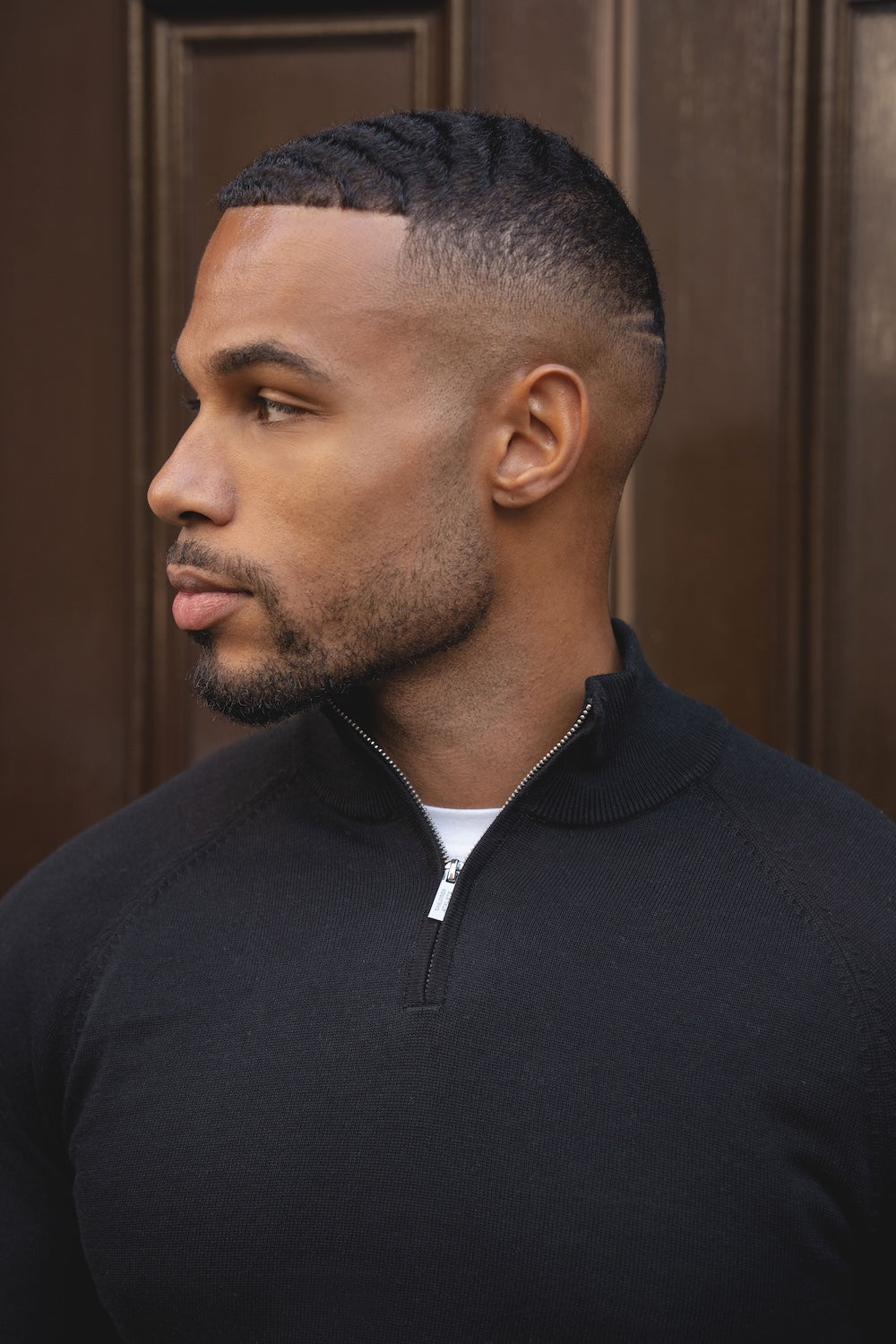 Pure Cotton Knitted Half Zip Neck Sweater in Black - TAILORED ATHLETE - USA