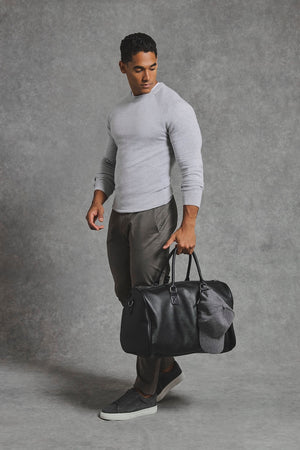 Pure Cotton Knitted Crew Neck Sweater in Silver Grey Marl - TAILORED ATHLETE - USA