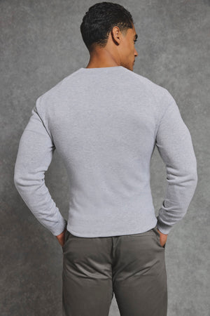 Pure Cotton Knitted Crew Neck Sweater in Silver Grey Marl - TAILORED ATHLETE - USA