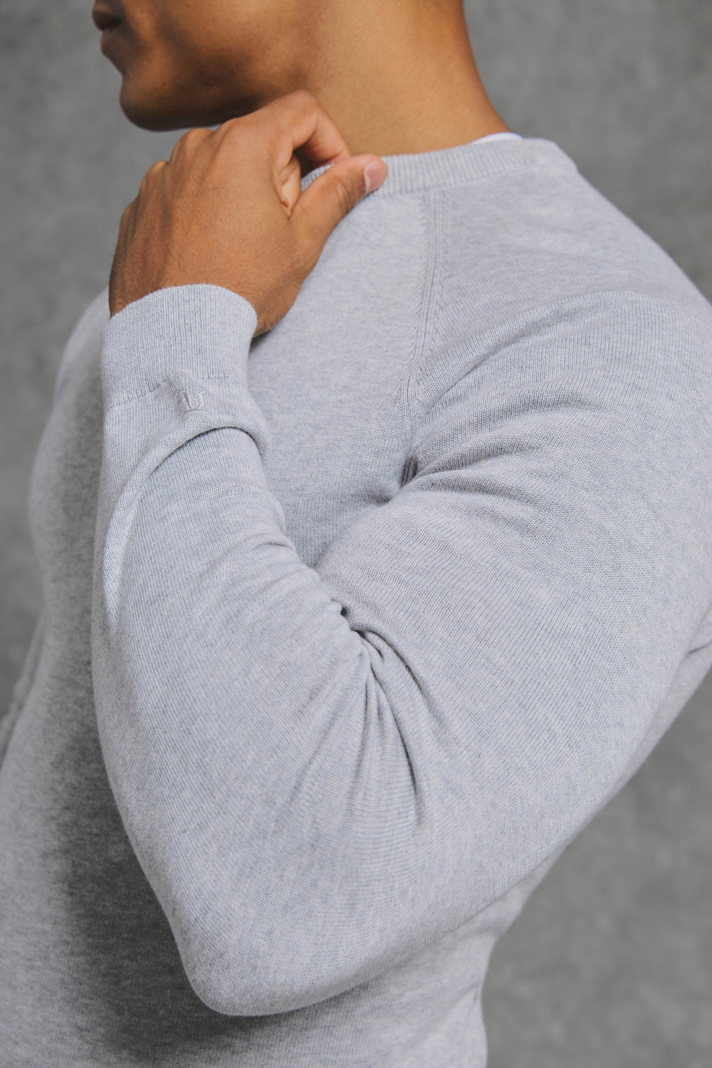 Pure Cotton Knitted Crew Neck Sweater in Silver Grey Marl - TAILORED ATHLETE - USA