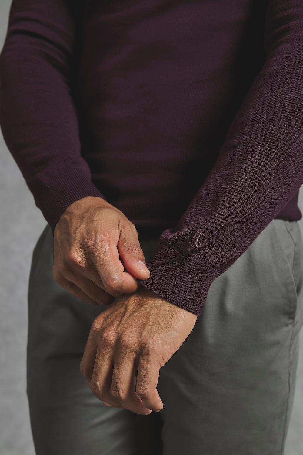 Pure Cotton Knitted Crew Neck Sweater in Dark Bordeaux - TAILORED ATHLETE - USA