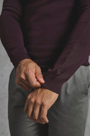Pure Cotton Knitted Crew Neck Sweater in Dark Bordeaux - TAILORED ATHLETE - USA