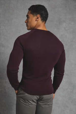 Pure Cotton Knitted Crew Neck Sweater in Dark Bordeaux - TAILORED ATHLETE - USA