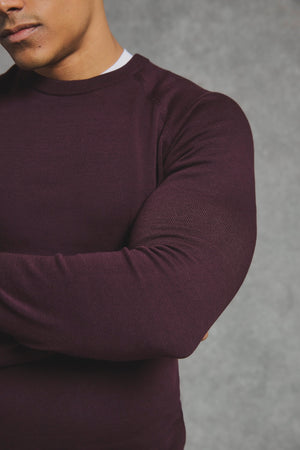 Pure Cotton Knitted Crew Neck Sweater in Dark Bordeaux - TAILORED ATHLETE - USA
