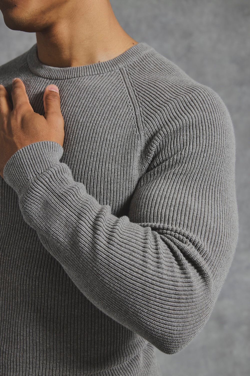 Pure Cotton Knitted Textured Crew Neck Sweater in Charcoal Marl - TAILORED ATHLETE - USA