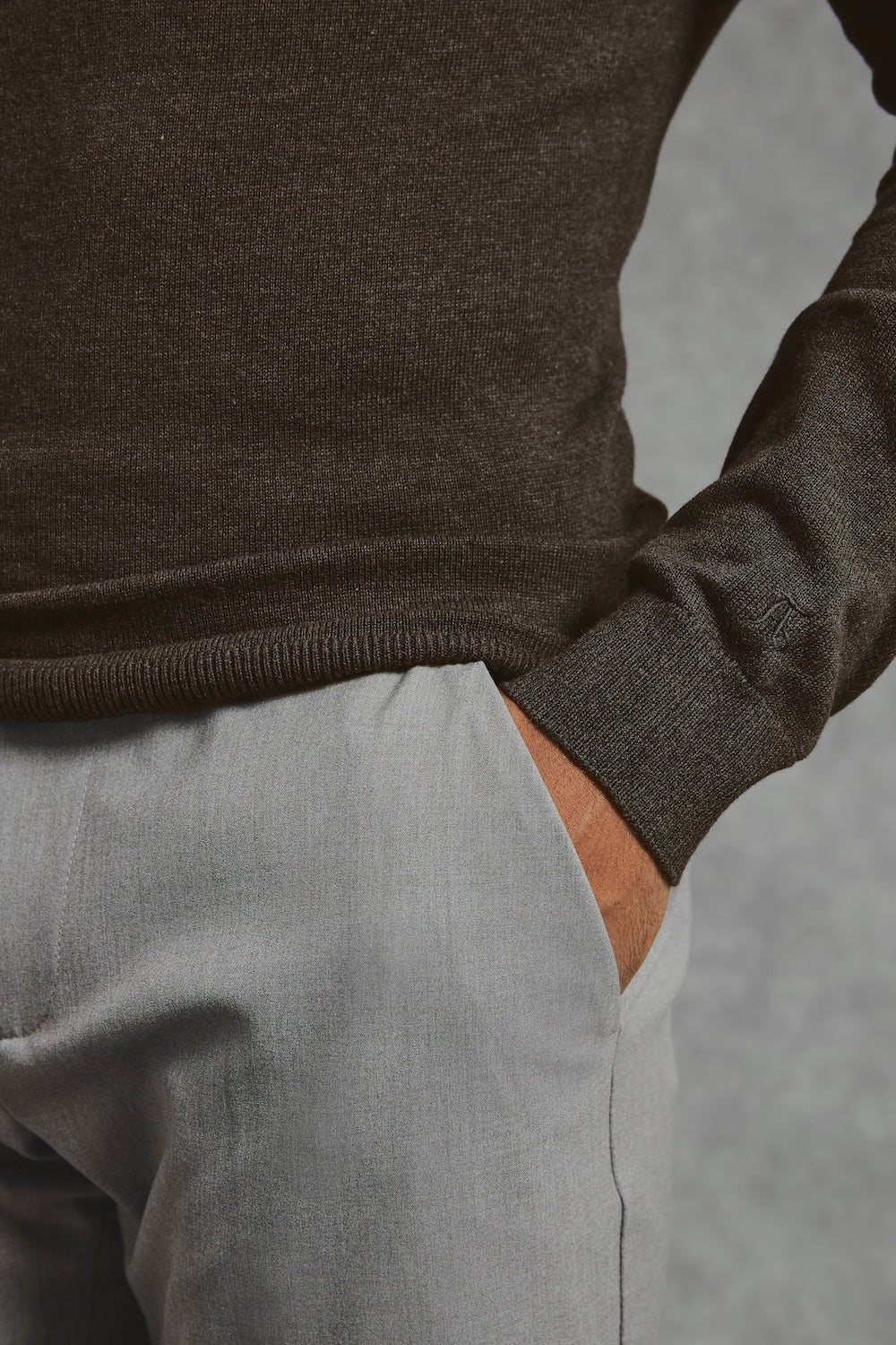 Pure Cotton Knitted Half Zip Neck Sweater in Brown Marl - TAILORED ATHLETE - USA