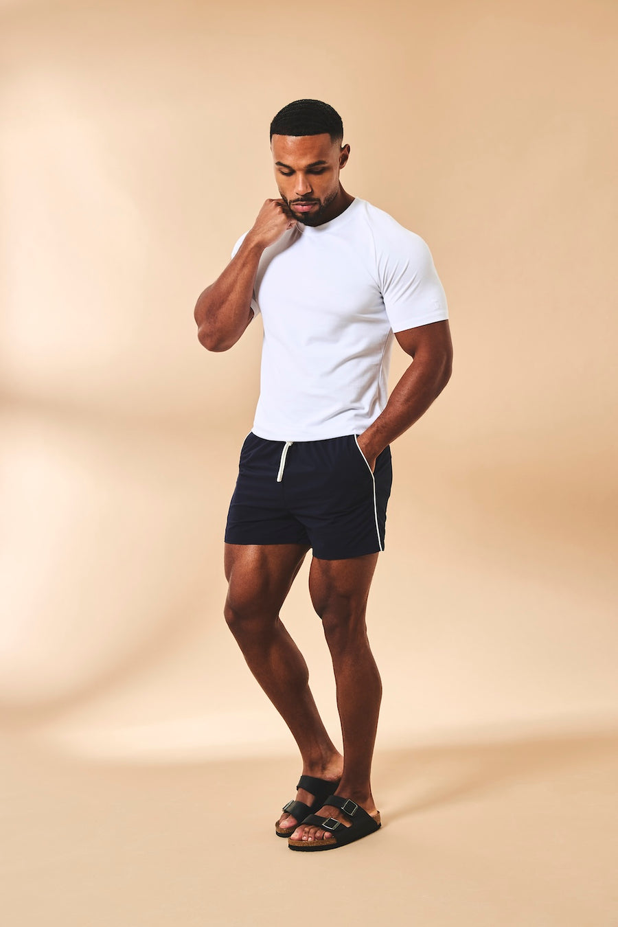 Quick Dry Piped Swim Shorts in Navy - TAILORED ATHLETE - USA