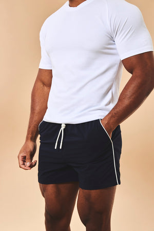 Quick Dry Piped Swim Shorts in Navy - TAILORED ATHLETE - USA