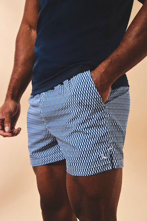 Quick Dry Printed Micro Geo Swim Shorts in Blue - TAILORED ATHLETE - USA