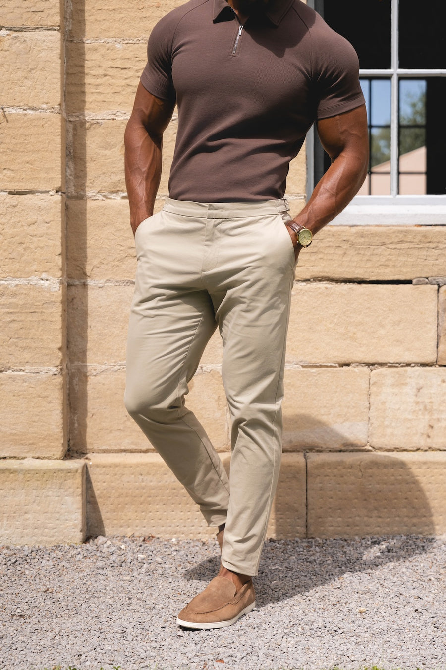 Smart Chino Side Adjuster Pants in Stone - TAILORED ATHLETE - USA