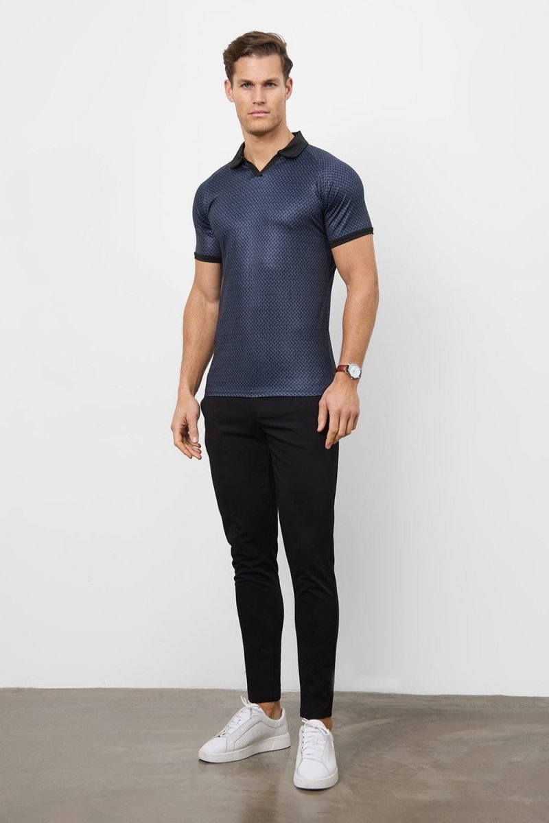 Retro Open Collar Polo Shirt in Square Geo Print - TAILORED ATHLETE - USA