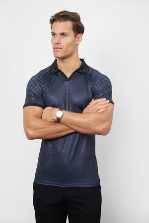 Retro Open Collar Polo Shirt in Square Geo Print - TAILORED ATHLETE - USA