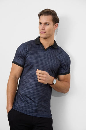 Retro Open Collar Polo Shirt in Square Geo Print - TAILORED ATHLETE - USA