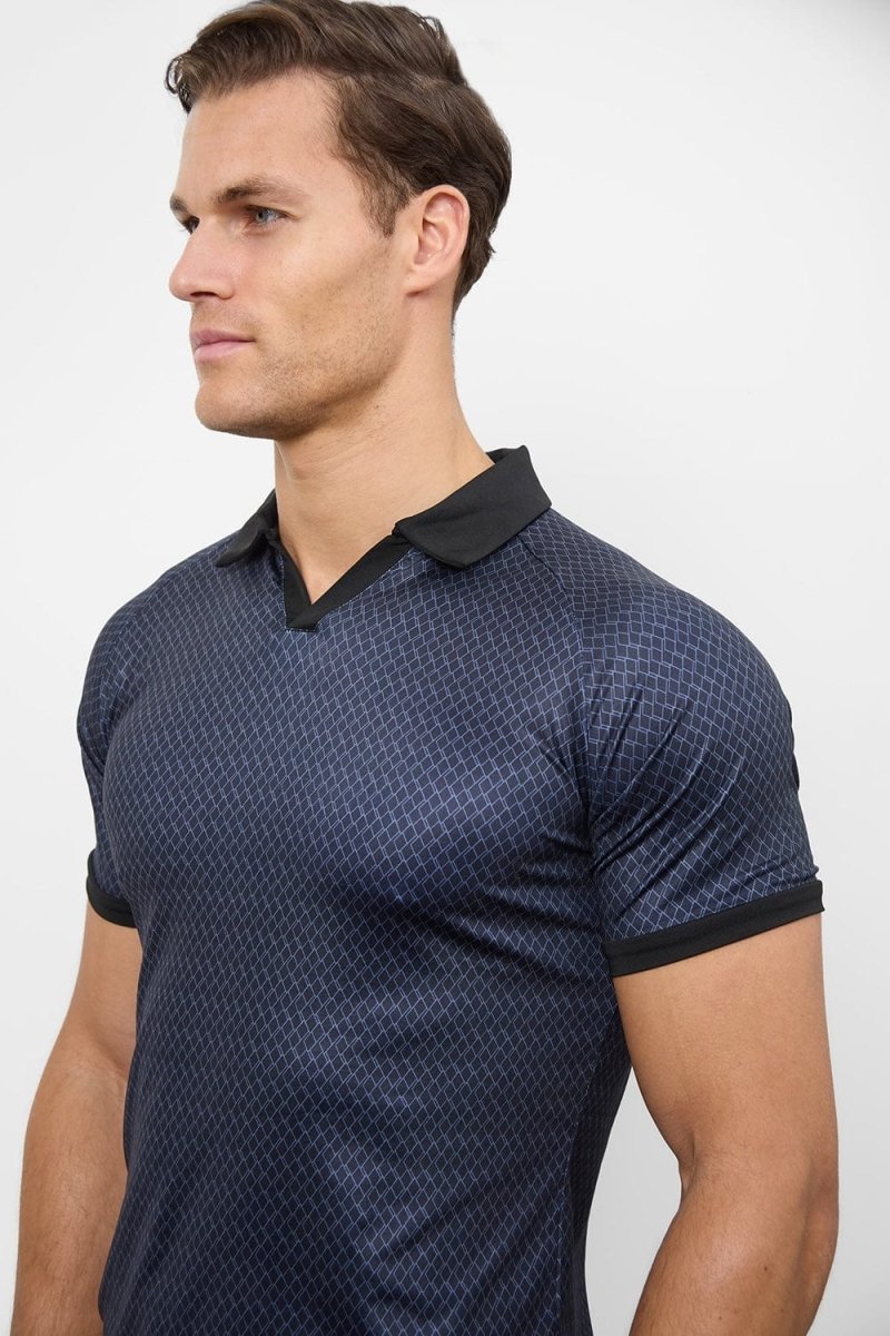 Retro Open Collar Polo Shirt in Square Geo Print - TAILORED ATHLETE - USA