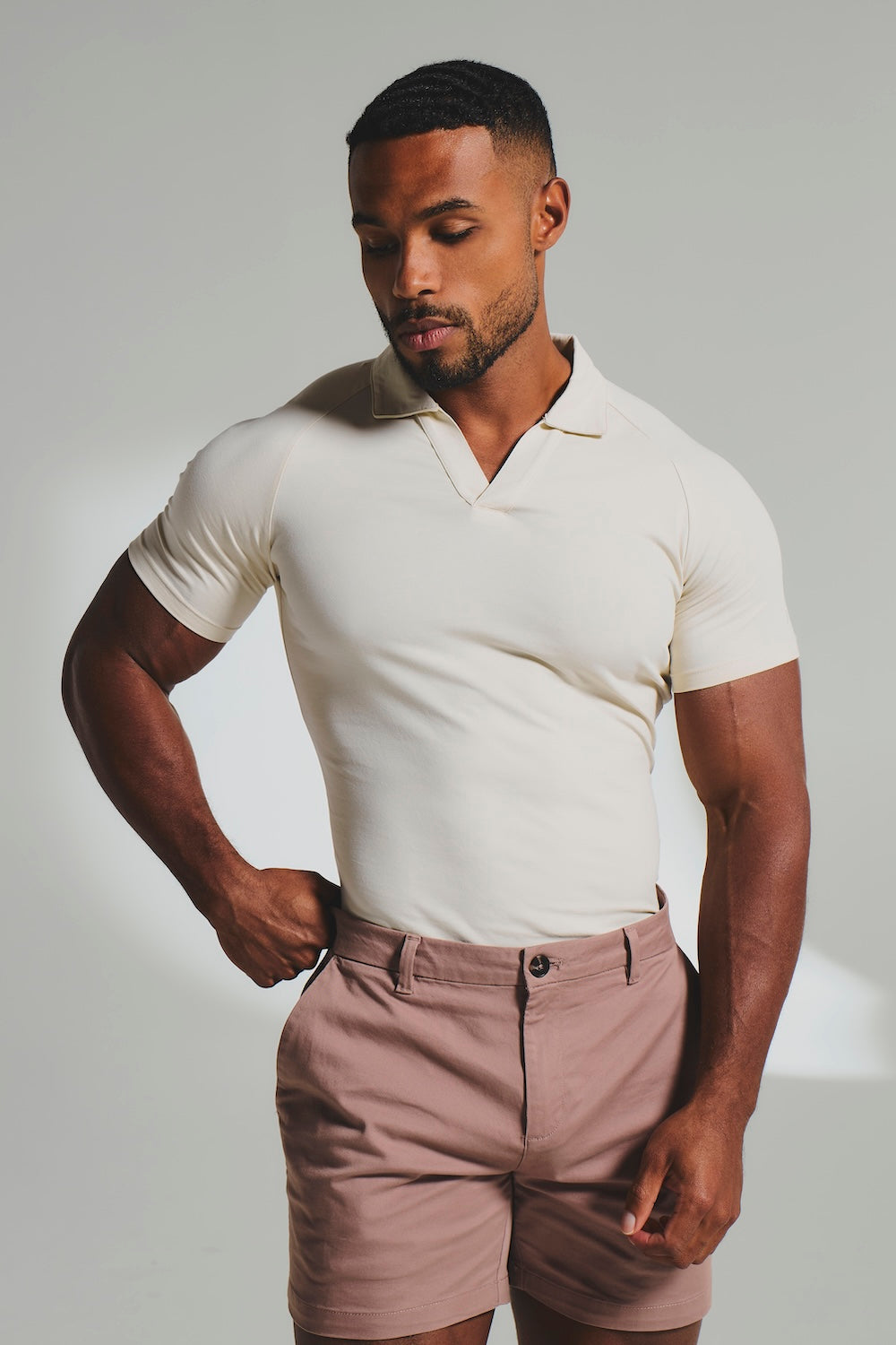Essential Jersey Buttonless Polo Shirt in Alabaster - TAILORED ATHLETE - USA