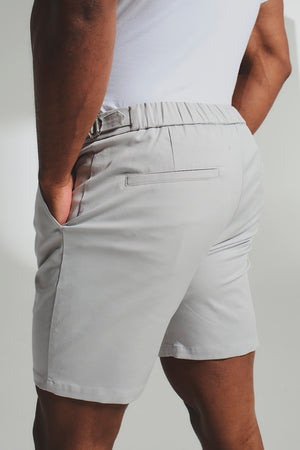 Smart Pleated Cotton Side Adjust Shorts in Pale Grey - TAILORED ATHLETE - USA