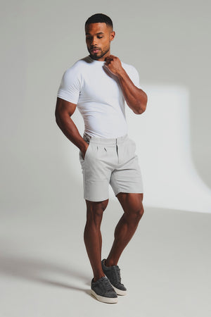Smart Pleated Cotton Side Adjust Shorts in Pale Grey - TAILORED ATHLETE - USA