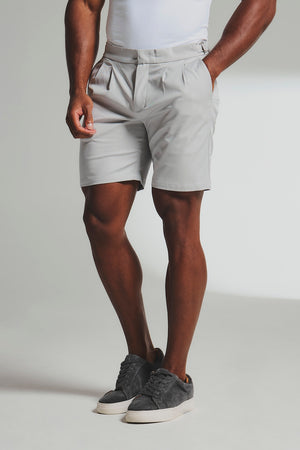 Smart Pleated Cotton Side Adjust Shorts in Pale Grey - TAILORED ATHLETE - USA