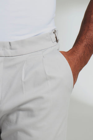 Smart Pleated Cotton Side Adjust Shorts in Pale Grey - TAILORED ATHLETE - USA