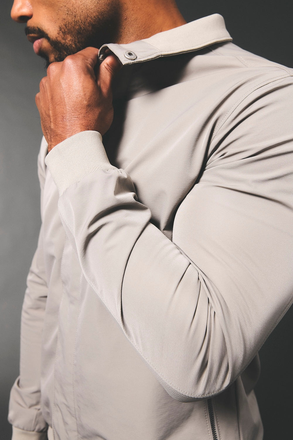 Shower Resistant Funnel Neck Jacket in Pebble Grey - TAILORED ATHLETE - USA