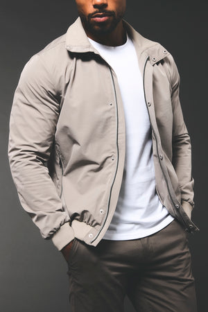 Shower Resistant Funnel Neck Jacket in Pebble Grey - TAILORED ATHLETE - USA