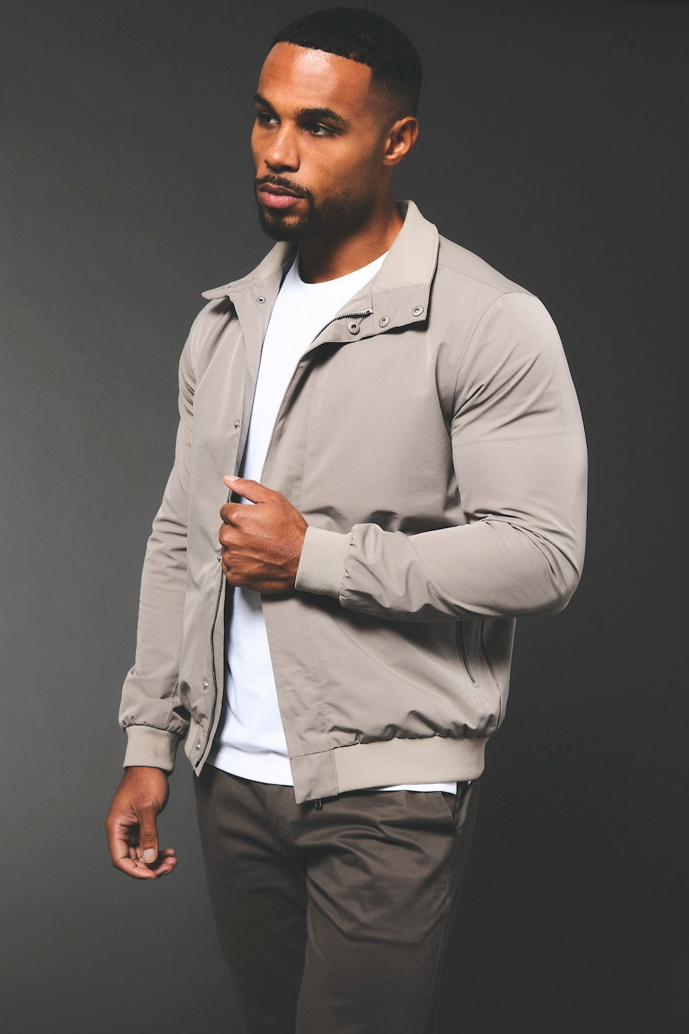 Shower Resistant Funnel Neck Jacket in Pebble Grey - TAILORED ATHLETE - USA