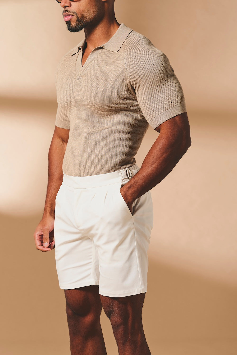 Smart Pleated Cotton Side Adjust Shorts in White - TAILORED ATHLETE - USA