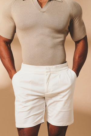 Smart Pleated Cotton Side Adjust Shorts in White - TAILORED ATHLETE - USA