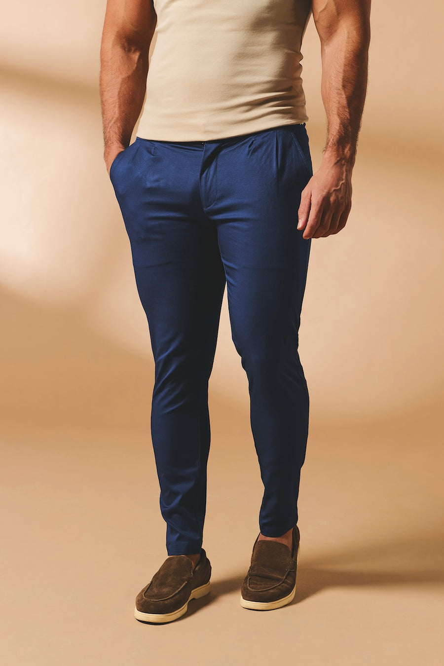 Smart Pleated Cotton Side Adjust Pants in Navy - TAILORED ATHLETE - USA