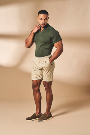 Smart Pleated Cotton Side Adjust Shorts in Stone - TAILORED ATHLETE - USA