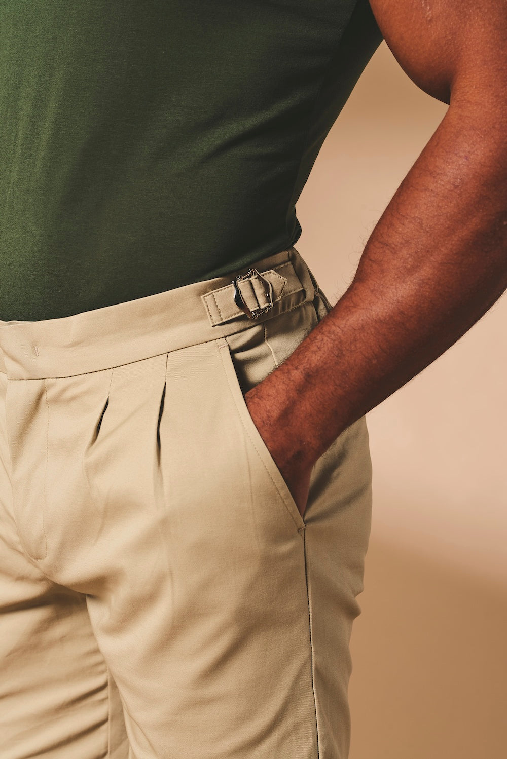 Smart Pleated Cotton Side Adjust Shorts in Stone - TAILORED ATHLETE - USA