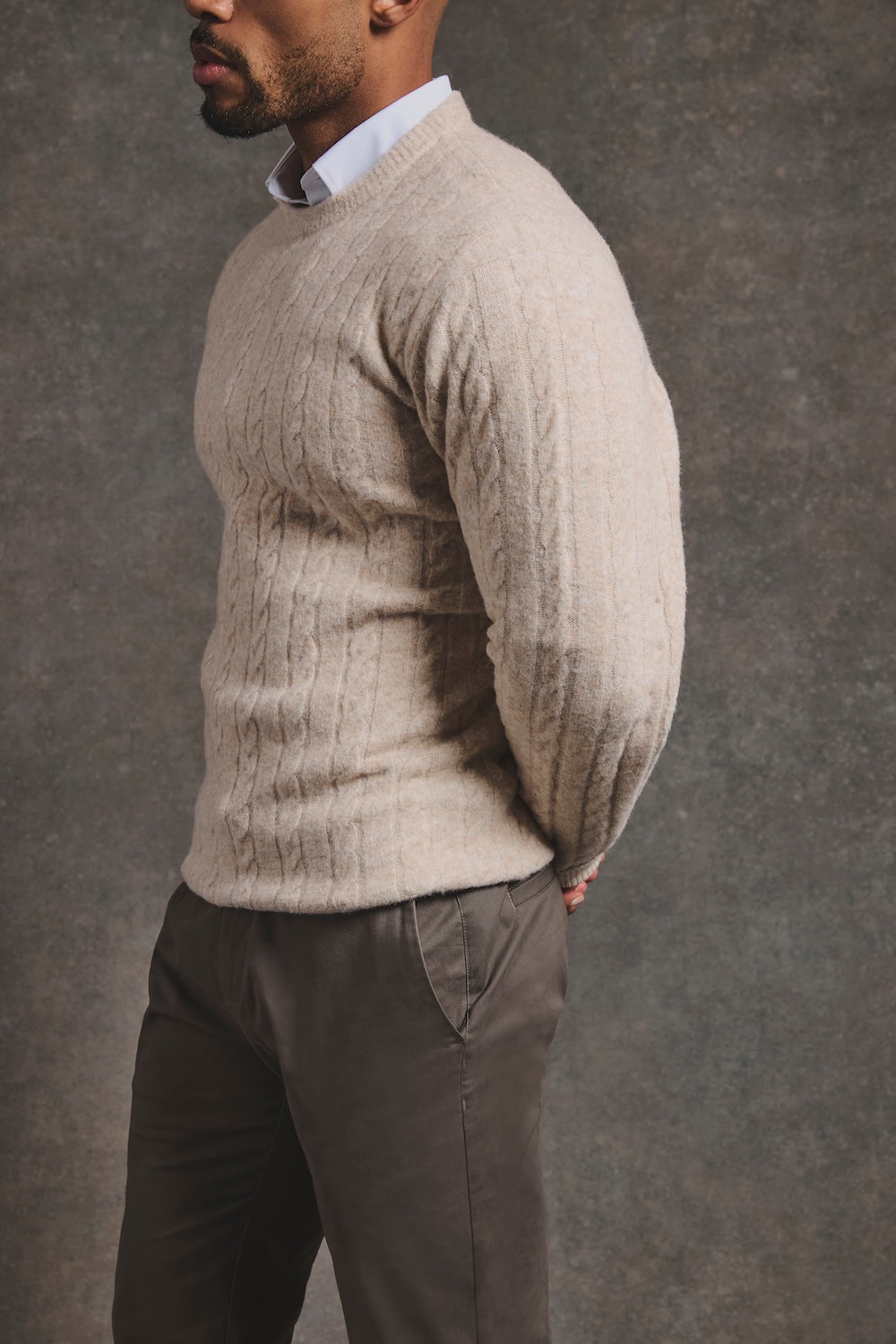 Soft Cable Crew Neck Sweater in Neutral - TAILORED ATHLETE - USA