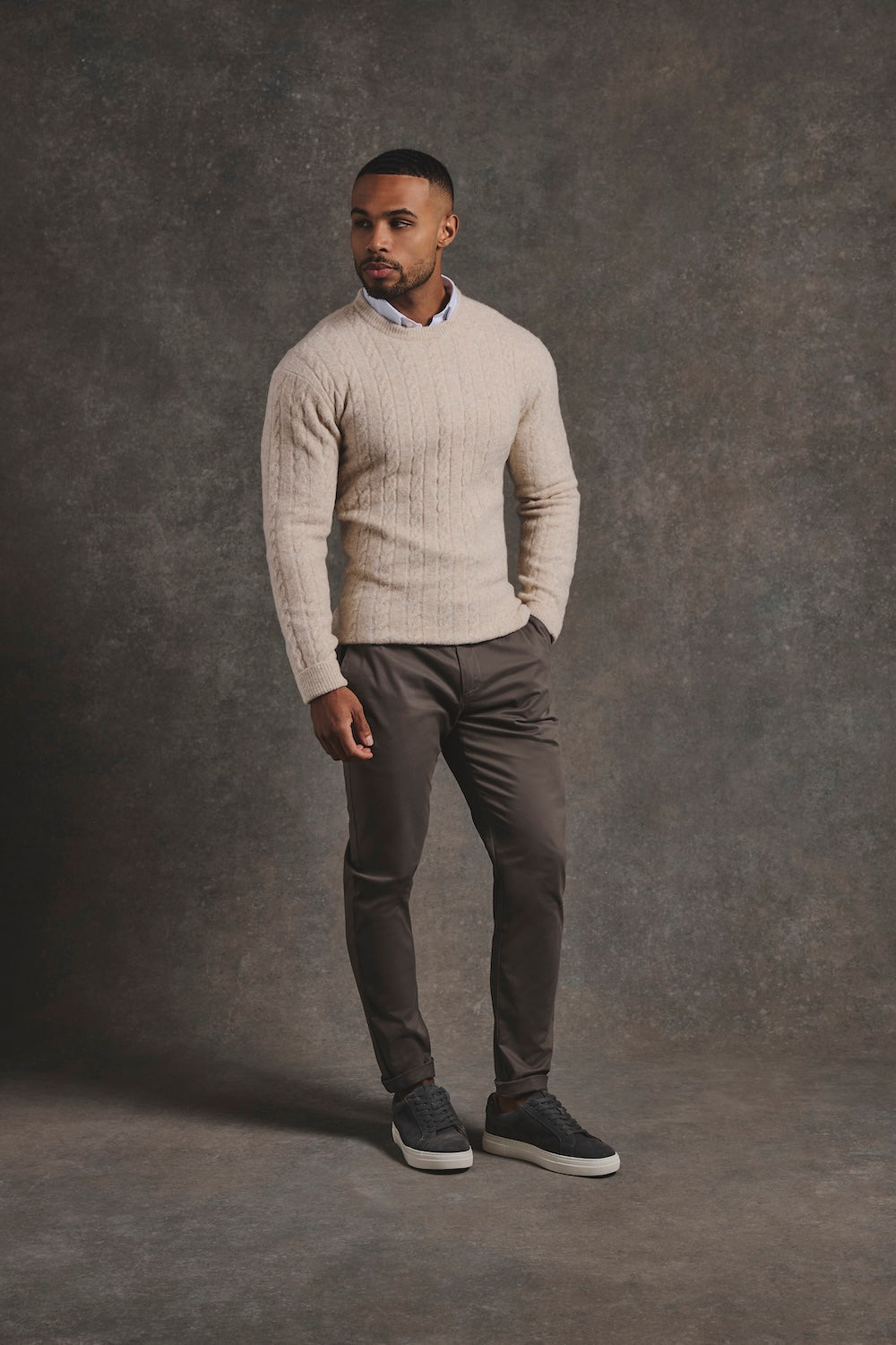 Soft Cable Crew Neck Sweater in Neutral - TAILORED ATHLETE - USA