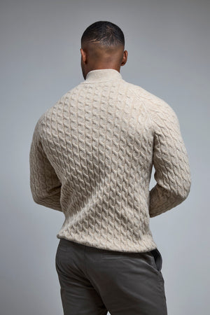 Soft Cable Half Zip Neck Sweater in Neutral Marl - TAILORED ATHLETE - USA