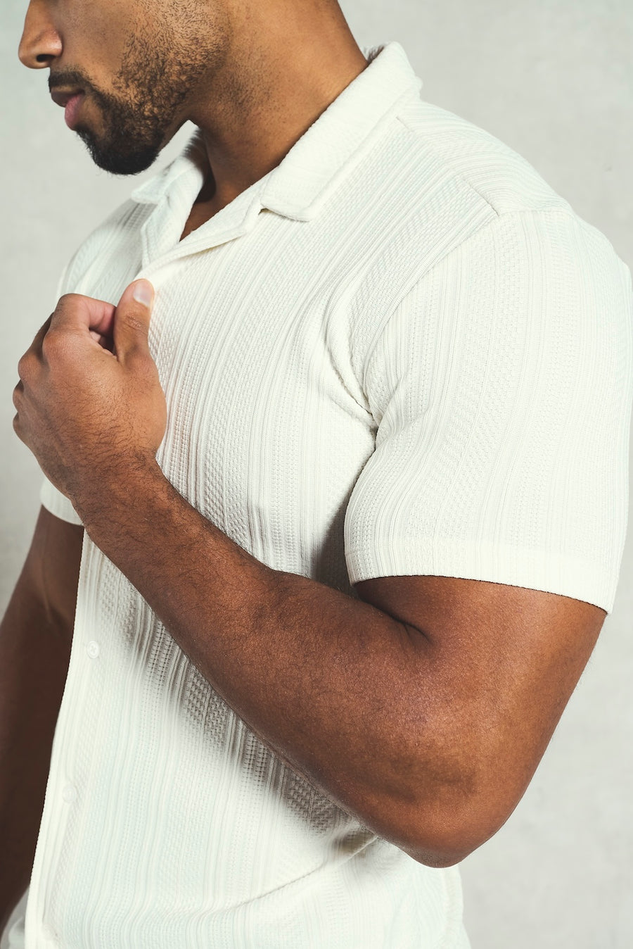 Stripe Patterned Cuban Collar Shirt in Ecru - TAILORED ATHLETE - USA