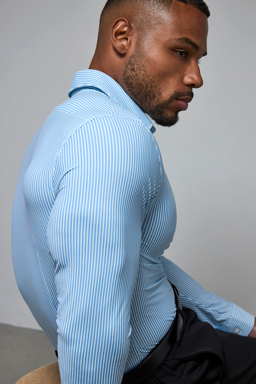 Striped Stretch Formal Shirt in Blue - TAILORED ATHLETE - USA