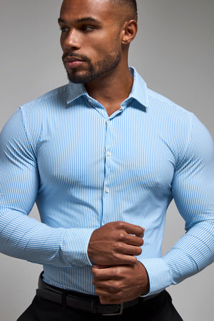 Striped Stretch Formal Shirt in Blue - TAILORED ATHLETE - USA