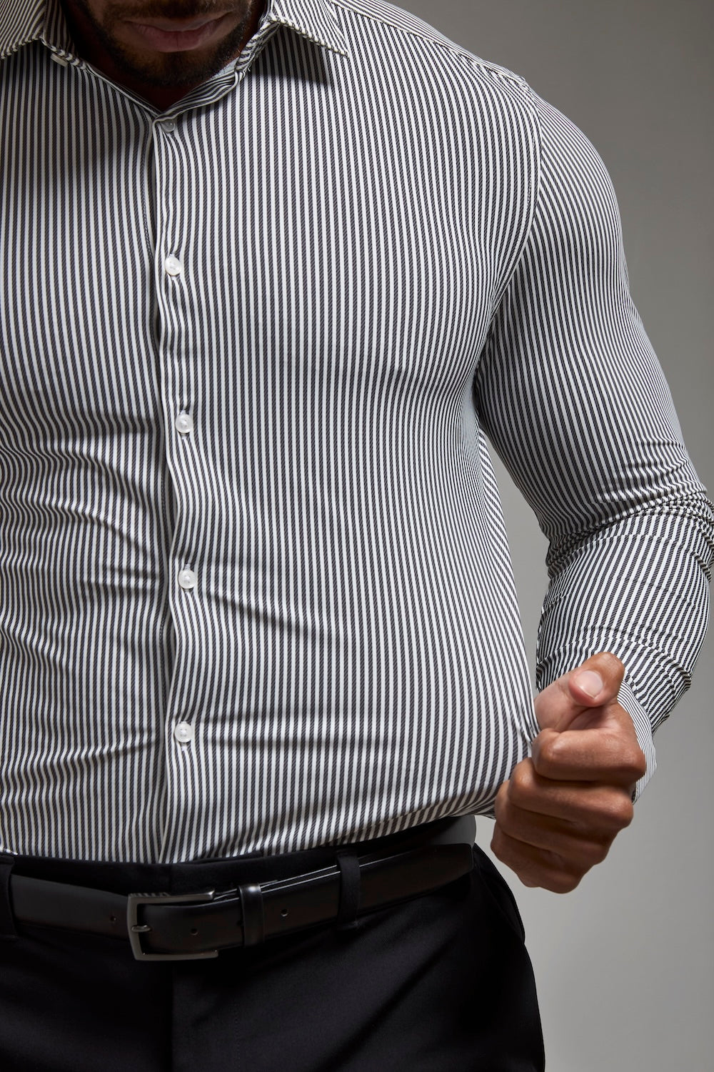 Striped Stretch Formal Shirt in Grey - TAILORED ATHLETE - USA