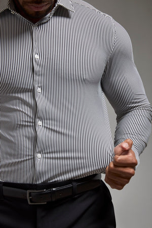 Striped Stretch Formal Shirt in Grey - TAILORED ATHLETE - USA