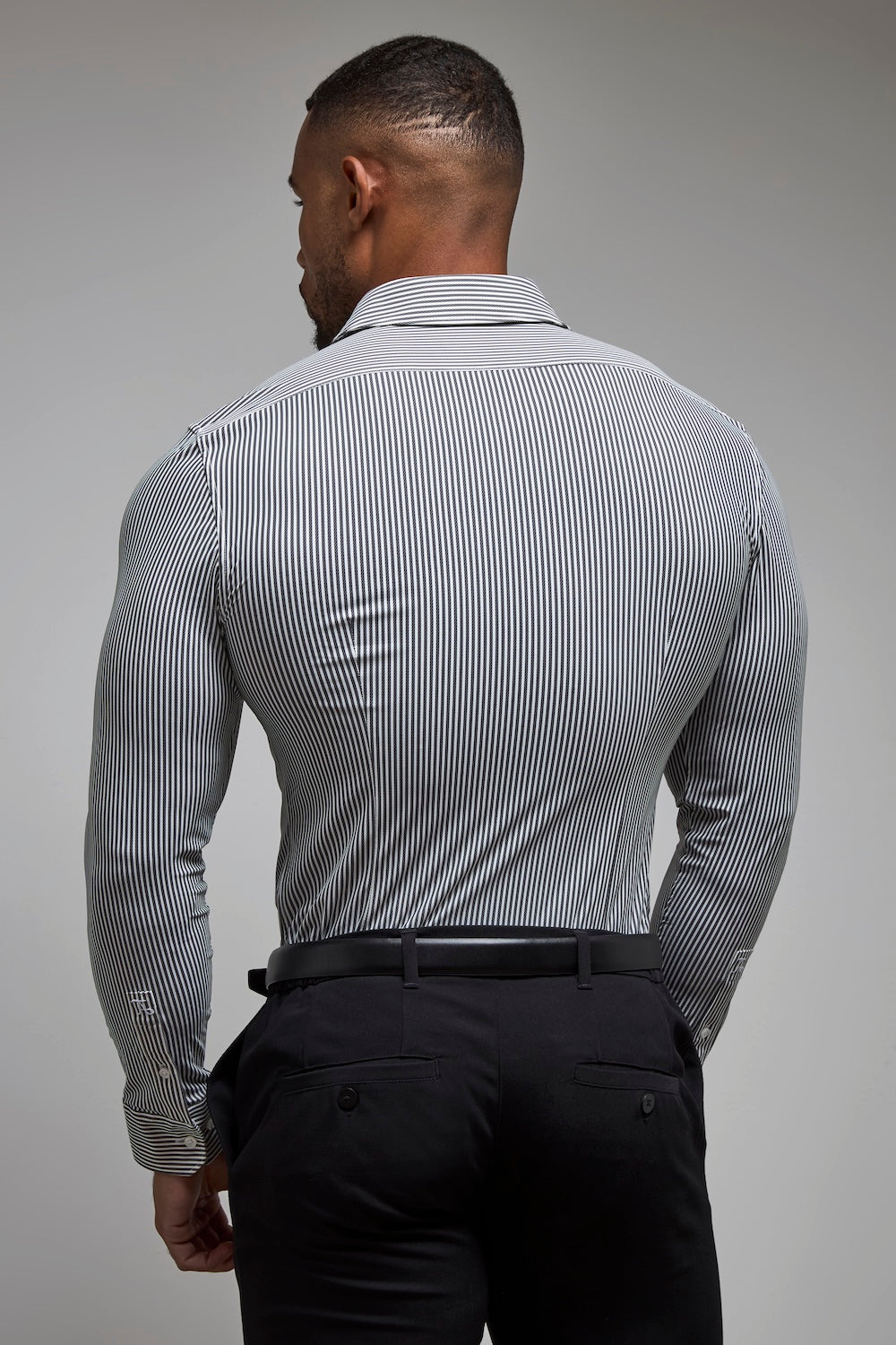 Striped Stretch Formal Shirt in Grey - TAILORED ATHLETE - USA