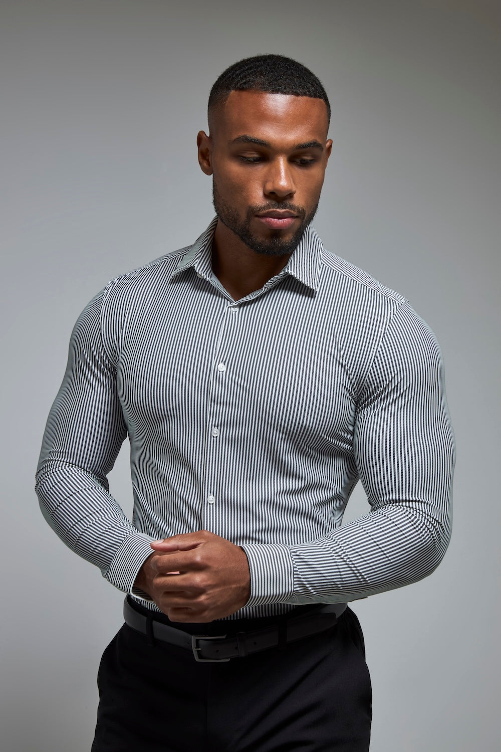 Striped Stretch Formal Shirt in Grey - TAILORED ATHLETE - USA