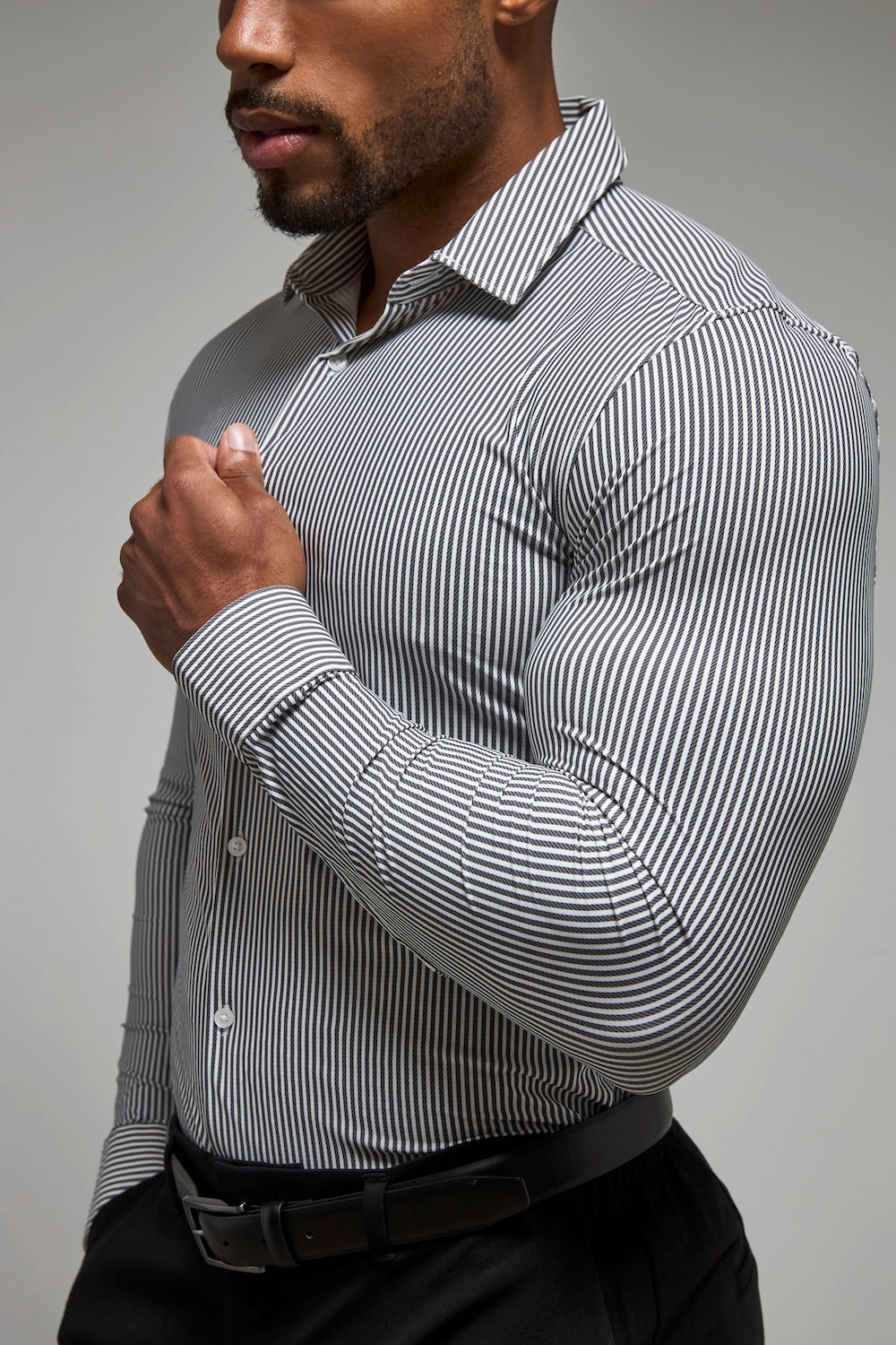Striped Stretch Formal Shirt in Grey - TAILORED ATHLETE - USA
