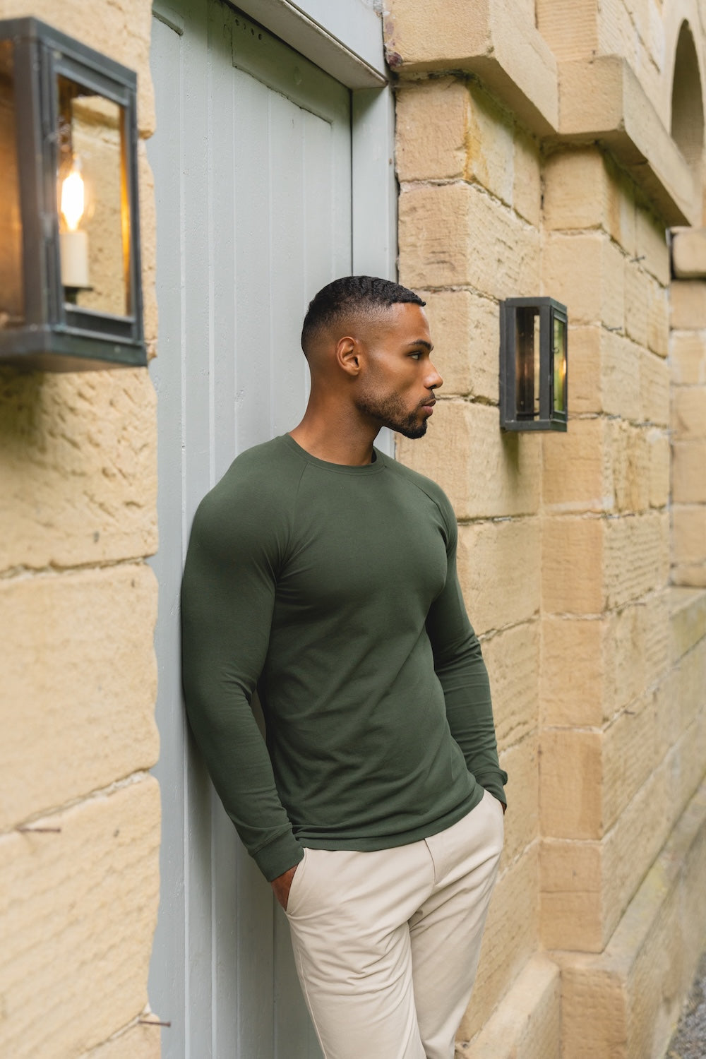 Athletic Fit Long Sleeve T-Shirt in Khaki - TAILORED ATHLETE - USA