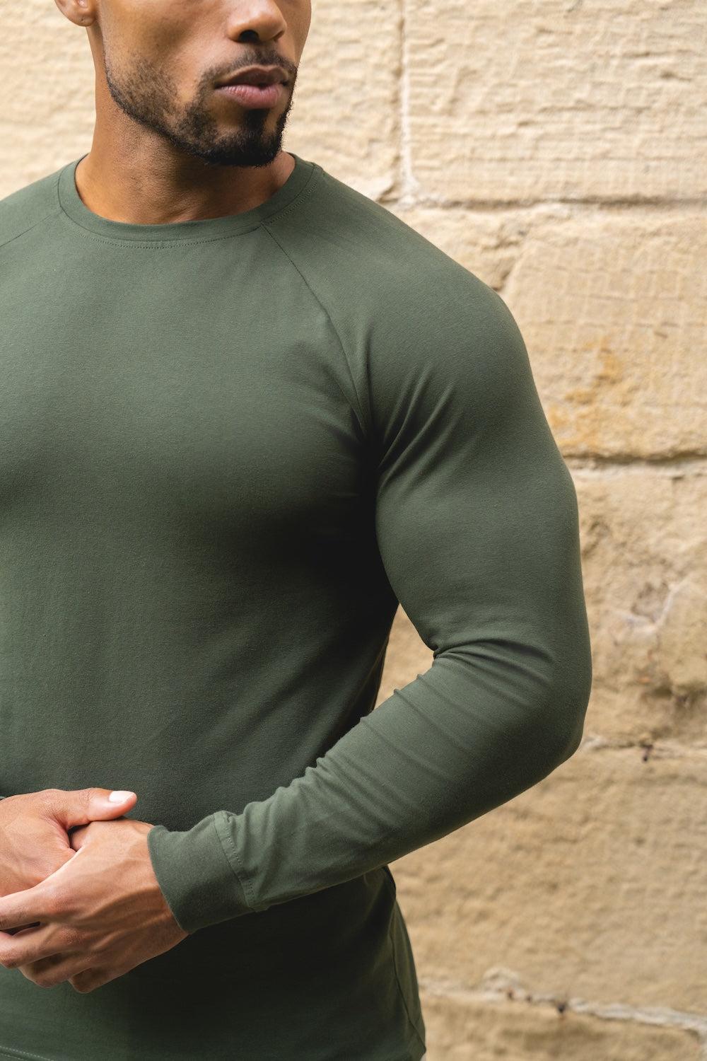 Athletic Fit Long Sleeve T-Shirt in Khaki - TAILORED ATHLETE - USA